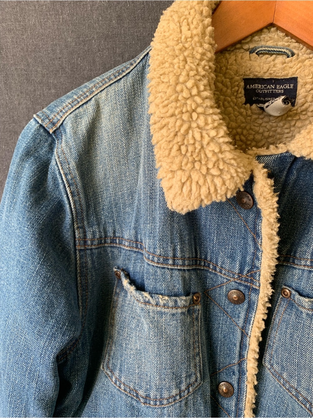 Vintage American Eagle Sherpa Lined Denim Jacket Womens Snap Buttons 90s Trucker - Picture 4 of 11